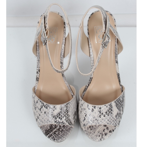 Size 5.5 Beige Python Open Toe Ankle Strap Block - Picture 4 of 6